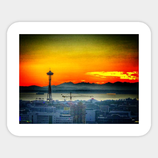 Seattle sunset Sticker by WelshDesigns